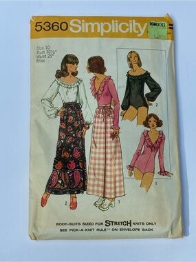 Vintage 1972 Simplicity 5360 Uncut Bodysuit Maxi Skirt Sewing Pattern